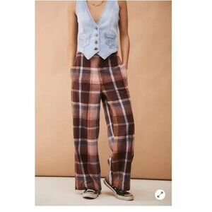 URBAN OUTFITTERS NWT UO Abby Plaid Brushed Flannel Wide Legs Pants // 4